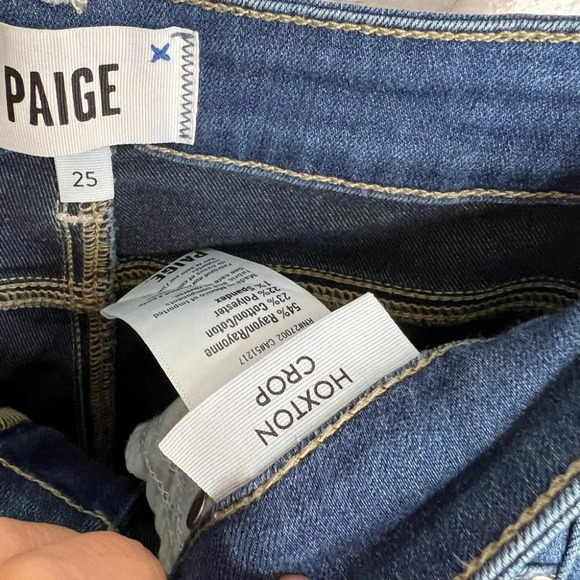 PAIGE Hoxton crop Tristan high rise stretchy skinny jeans blue denim size  25 - Picture 5 of 9